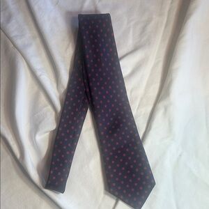 Lands' End Navy and Red Geometric Men's Tie 100% silk